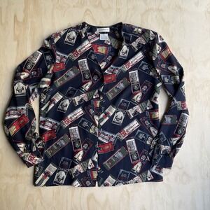 Vintage Liz Claiborne Collection Blouse Womens 6 Blue Silk Travel Matchbook Top
